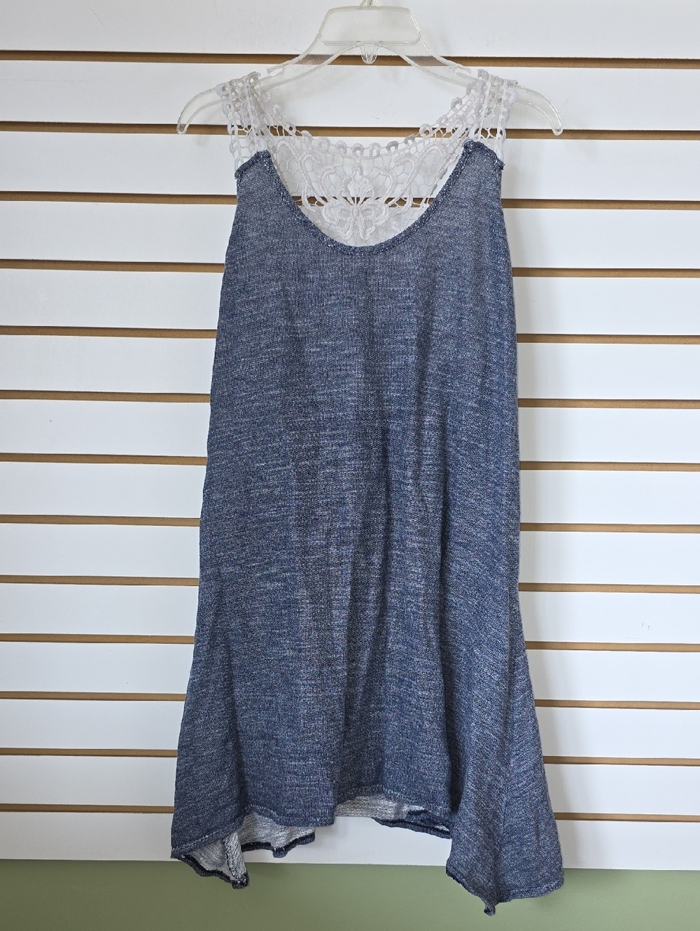 Lace-Back Knit Tank Top in Heather Blue 2x